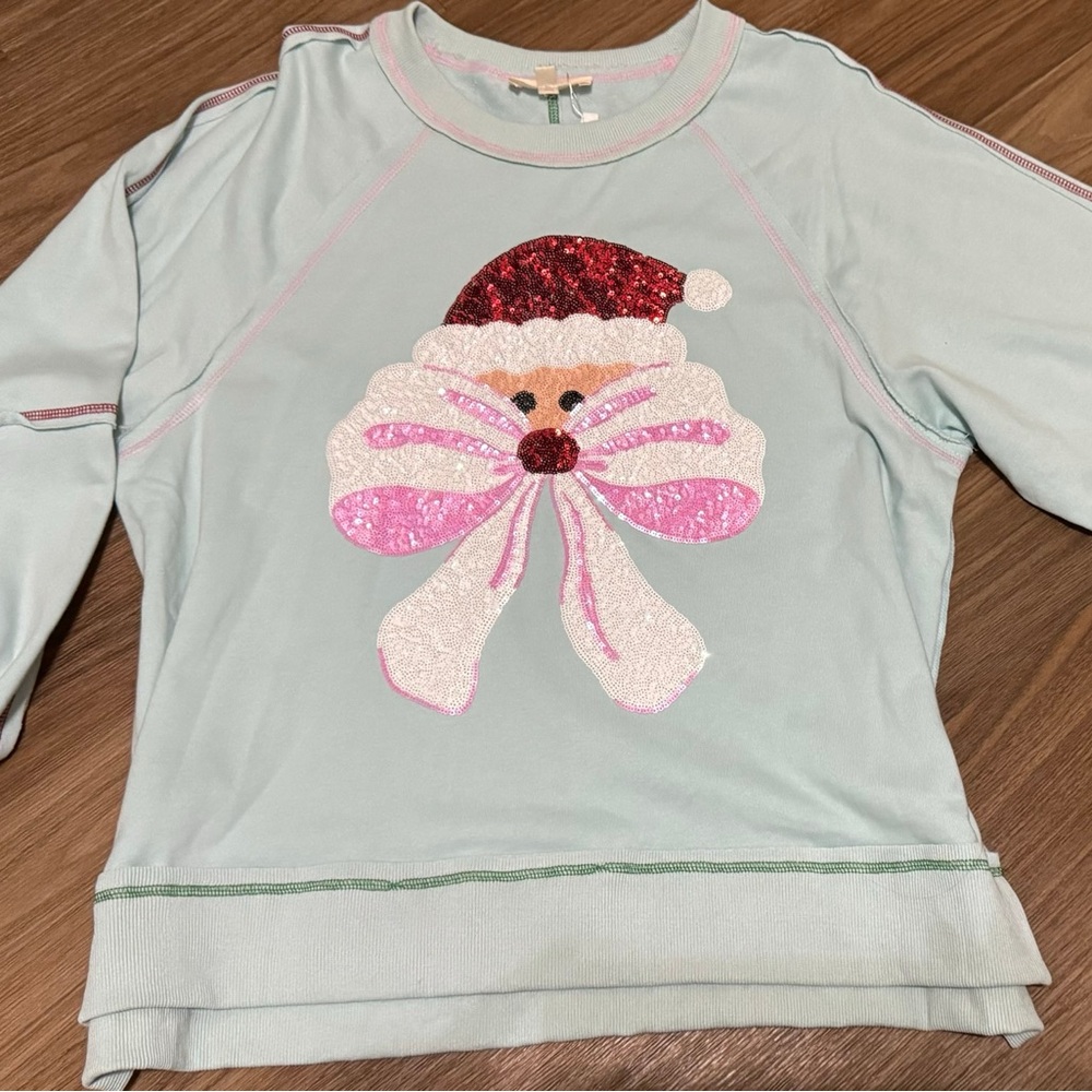 Baby Blue Bow Santa Sweatshirt
